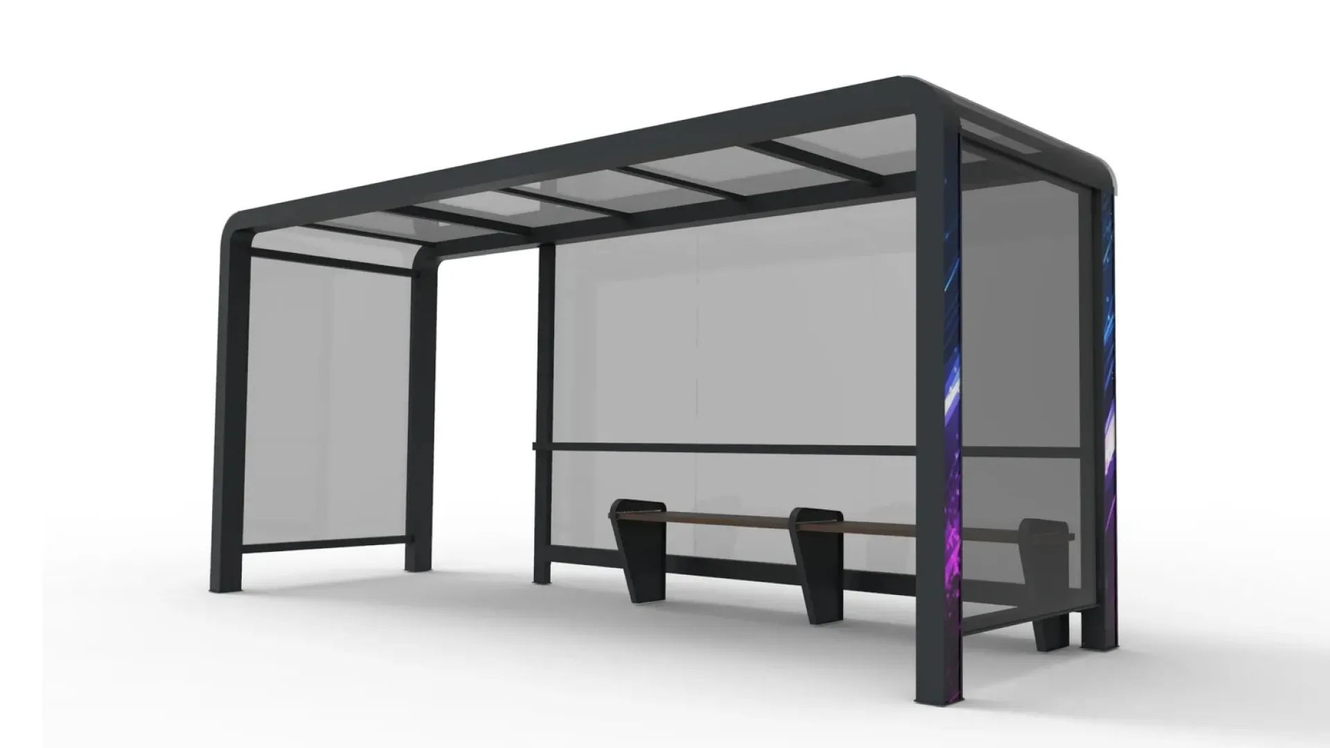 Остановочный павильон УЛЬТРА 4000х2000х2600 мм профильная труба 40х40 грунт,эмаль монолитный поликарбонат, дерево бетонирование